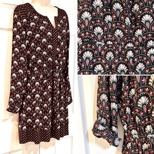 DR2-Tab Sleeve-Draw String Waist-Mixed Print Dress-Sz L